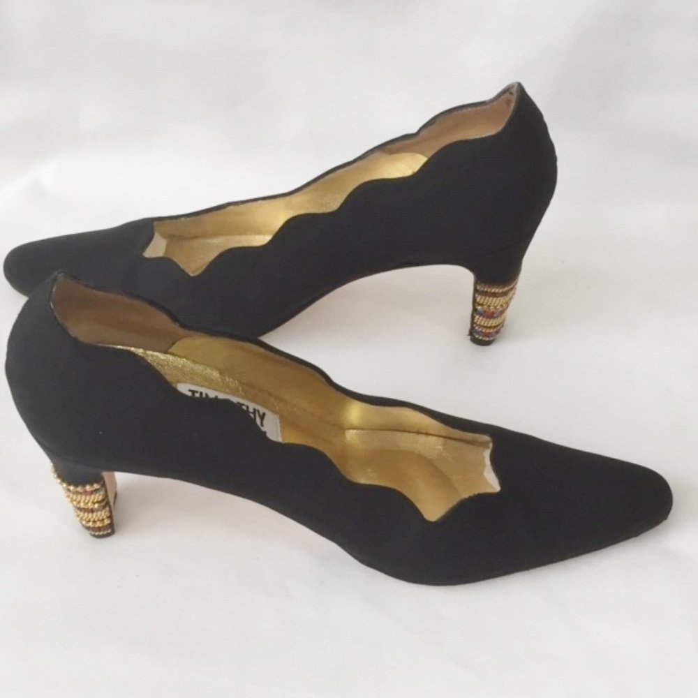 Timothy Hitsman Black Scallop Trim Jewel Heels